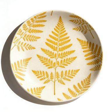 Golden Fern Leaf Ceramic Plate