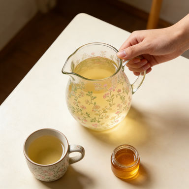 Pink & Green Vine Glass Pitcher