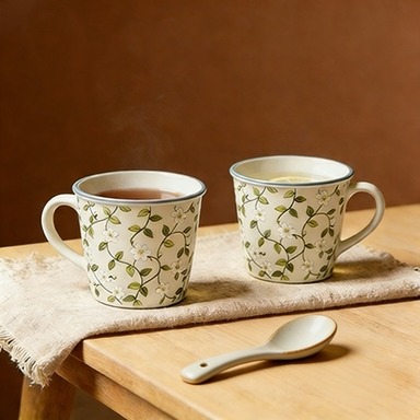 Hand-Painted Ceramic Cup with Jasmine Vine Pattern