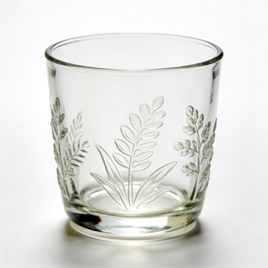 Clear Glass Tumbler with Embossed Fern Motif