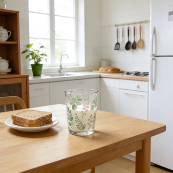 Watercolour Eucalyptus & Pink Blossom Glass Tumbler