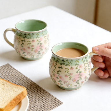 Trailing Floral Curved Ceramic Mug