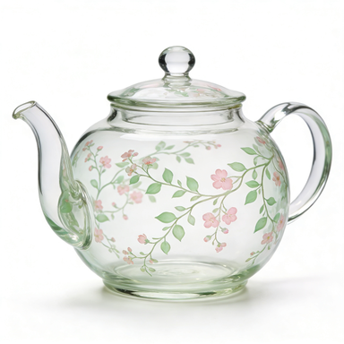 Pink & Green Floral Glass Teapot