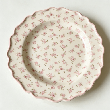 Vintage Pink Rose Ditsy Scalloped Platter