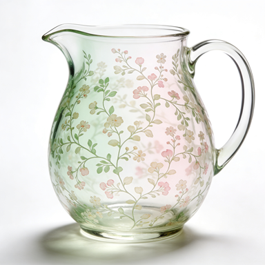 Pink & Green Vine Glass Pitcher
