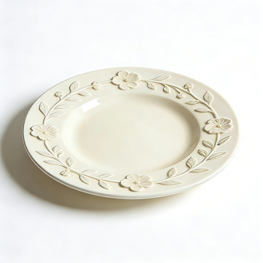 Embossed Floral Vine Cream Dinner Plate
