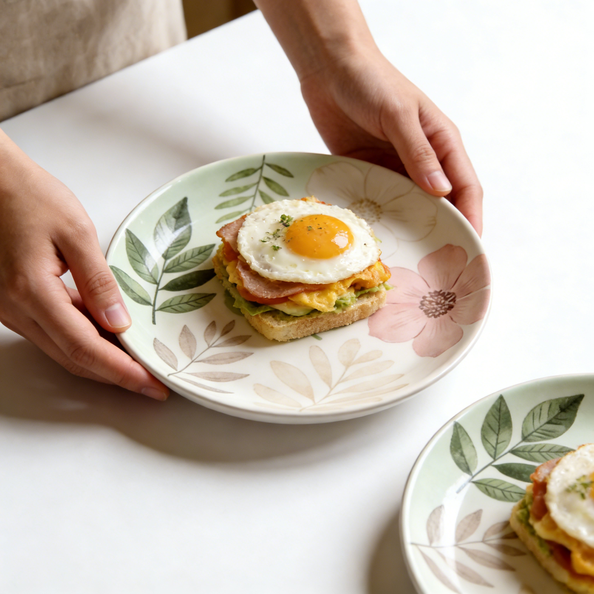 Soft Green Botanical Floral Ceramic Plate