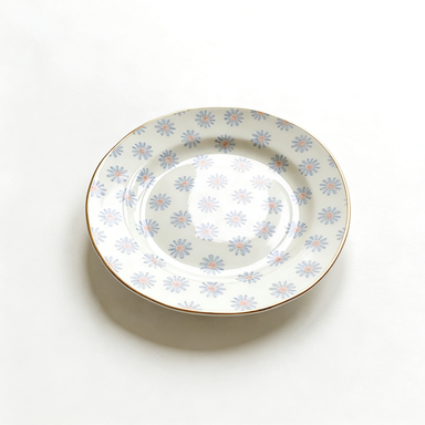 Pastel Daisy Pattern Dessert Plate with Gold Trim