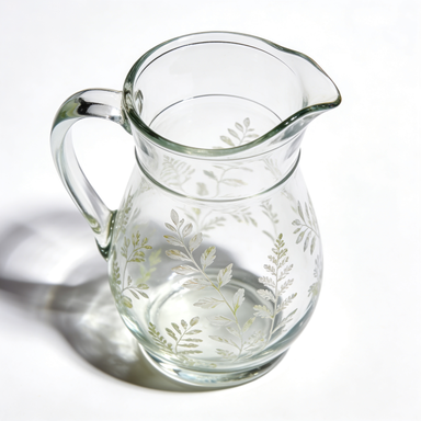 Clear Leaf Etched Glass Pitcher