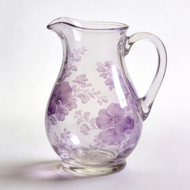 Purple Floral Glass Pitcher