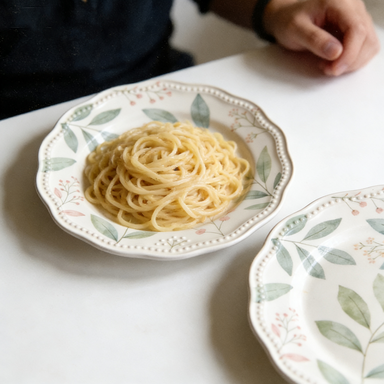 Beaded Rim Botanical Leaf Ceramic Plate