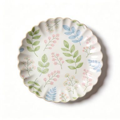 Pastel Botanical Scalloped Rim Plate