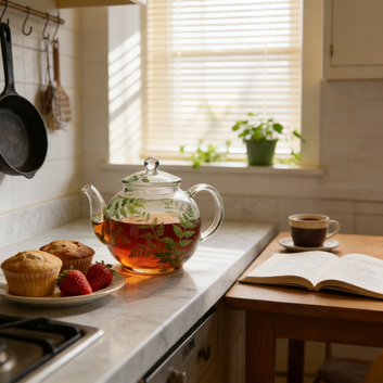 Green Leaf Etched Glass Teapot