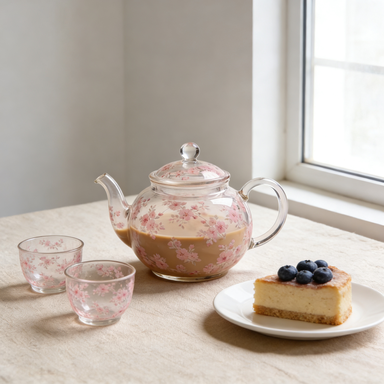 Pink Cherry Blossom Glass Teapot
