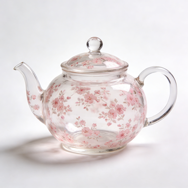Pink Cherry Blossom Glass Teapot