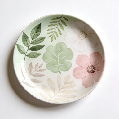 Soft Green Botanical Floral Ceramic Plate