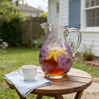 Purple Floral Glass Pitcher