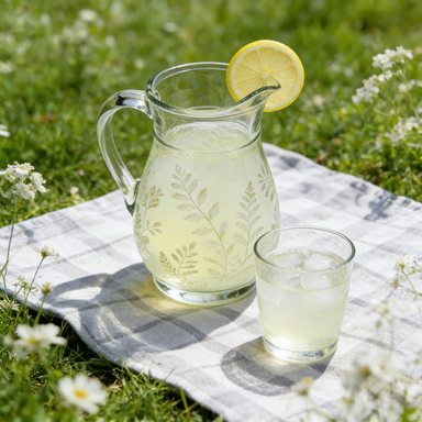 Clear Leaf Etched Glass Pitcher