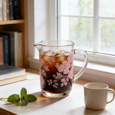 Pink Botanical Glass Pitcher