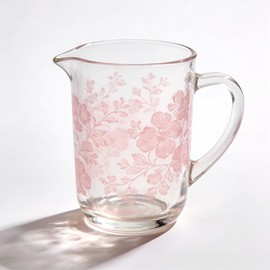Pink Botanical Glass Pitcher