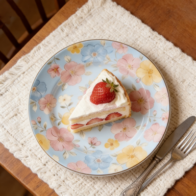 Pastel Floral Blue Background Gold Rim Plate