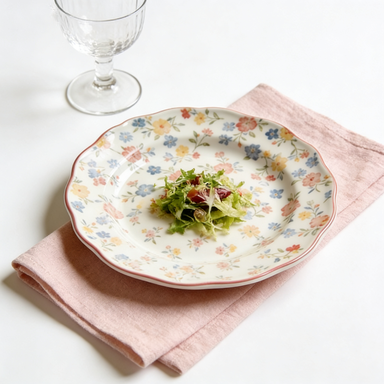 Scalloped Rim Vintage Floral Ceramic Plate