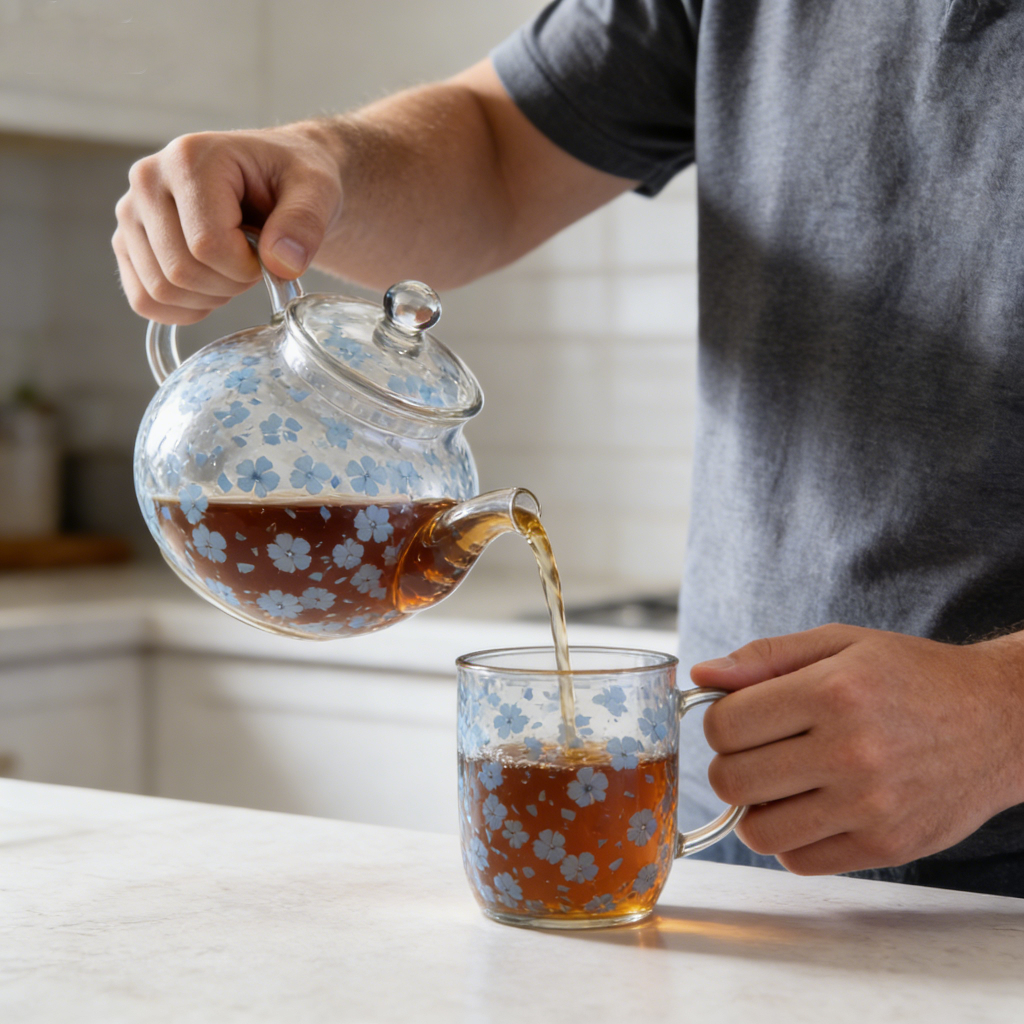Blue Petal Glass Teapot